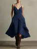 Sitio independiente de Amazon moda verano vestido de tirantes color liso cuello en V con dobladillo cruzado sin mangas vestido de comercio exterior ropa de mujer
