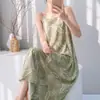 Camisón holgado de algodón y seda con estampado para mujer, ropa de casa, informal, sexy, vestido largo, falda, pijama, nuevo estilo de primavera