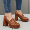Tacones Altos Primavera y Otoño Punta Cuadrada Plataforma Impermeable Boca Media Zapatos de Salón para Mujer Retro Su Suela Gruesa para Viajar Tacón Grueso Tacones Súper Altos