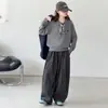 Conjunto de otoño para niña: Conjunto de polo y suéter de punto, estilo coreano casual 2026, pantalones de pierna ancha a cuadros de moda y retro