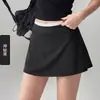 Conjunto de Yoga Cor Color Block Tiras de Tricô com Bojos Top Regata Cintura Alta Controle de Barriga Saia Curta Anti-exposição Bolsos Grandes Práticos