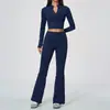 Conjunto de yoga para exportación transfronteriza, con cuello alto, chaqueta con cremallera, pantalones acampanados y ropa deportiva de yoga de secado rápido, modelo 5112