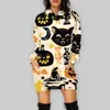 Sudadera con Capucha de Longitud Media para Mujer, Estampado Digital 3D, Manga Larga, Hombro Caído, Cabeza de Calabaza de Halloween, Transfronteriza Europea y Americana, Otoño e Invierno