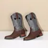 Novas botas de couro bordadas estilo europeu e americano para mulheres, cano médio, botas de cavaleiro, salto médio 40-48, sapatos masculinos, botas de comércio exterior