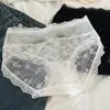 Bragas de Encaje Huecas para Mujer, Puro Deseo Sexy Algodón Satén Entrepierna Cintura Media