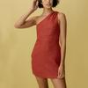 Vestido de Tirantes Corto Versátil de Verano, Falda Corta Ajustada de Algodón y Lino, Vestido de una Sola Manga Sexy Estilo Europeo y Americano para Mujer