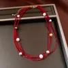 Collar transfronterizo de cuentas de vidrio redondas multicapa y perlas, cadena para la clavícula de lujo ligero de nicho, accesorio de moda estilo vintage