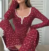 Explosiones Transfronterizas Estilo Europeo y Americano Otoño e Invierno Ropa para el Hogar Sexy Casual Moda Manga Larga Pantalones Pijama Traje de Dos Piezas para Mujer