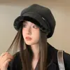 Boina de Felpa para Otoño e Invierno, Estilo Retro de Hong Kong, Engrosada para Calidez y Protección contra el Frío, Sombrero Plegable de Artista Británico para Mujer