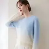 Baicai Rong Autumn/Winter Cashmere Brushed Gradient Color Round Neck Cashmere Sweater Women's Soft Skin-Friendly Knitwear Versatile Top