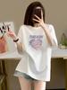 Top Casual Feminino Europeu de Algodão Estampado de Comprimento Médio Plus Size Verão Novo Solto Emagrecedor Tendência Camiseta de Manga Curta