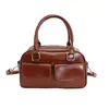 Versión Coreana Bolso Boston de Mano Retro de Nicho para Mujer 2025 Invierno Nuevo de Moda Color Bloqueado Bolso de Hombro Único Cruzado