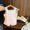 Conjunto de Ropa para el Hogar de Verano para Niñas Bebé Elegante Infantil Marca de Moda Coreana Dibujos Animados Floral Encaje Tirantes Shorts