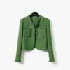 Chaqueta Tweed con Borlas Hecha a Mano Verde Fresco Estilo Vintage 25133