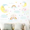 Buenas Noches Luna Arcoíris Pegatinas de Pared Autoadhesivas Conejito de Dibujos Animados Habitación Infantil Guardería Pegatina Decorativa BR0383F