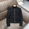Moletom Feminino Slim Fit Gola Alta Zíper Duplo Espinha de Peixe Moda Francesa Cardigan Slim Fit 13201