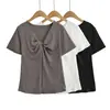 2626-2026 Estilo Novo Primavera/Verão Top Casual Puro Desejo com Decote V para Mulheres, Camiseta Sexy de Manga Curta com Caimento Ajustado