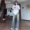 Jeans Rectos Retro Americanos para Mujer, Primavera Cintura Alta Corte Holgado, Pantalones Estrechos Pierna Ancha Petite, Pantalones Largo hasta el Suelo