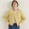 Chaqueta de Tweed de Doble Botonadura para Mujer, Versátil Estilo Francés Primavera y Otoño 2026, Top Corto Elegante de Tweed con Cuello Redondo