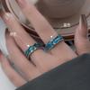 Anillo de Diseño Irregular con Textura ins, Anillo para Dedo Índice de Esmalte Azul y Verde de Lujo Ligero