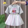 Conjunto de Vestido de Manga Corta de Chicas Cazadoras de Demonios Kpop Estilo Verano Moda Vestido de Tul de Princesa Falda de Dos Piezas para Niñas Jóvenes
