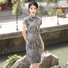 2024 Beizhiyun Primavera/Verão Listrado Algodão Linho Estilo Chinês Novo Cheongsam Menina Pequena Vestido Elegante Estilo Chinês