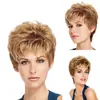 Pelucas Europeas y Americanas Nuevas Transfronterizas para Mujer, Cabello Corto Recto Dorado Invertido Degradado, Set de Peluca de Seda Resistente a Alta Temperatura de Malla Rosa
