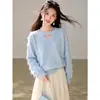 Suéter de Punto de Manga Larga HasBlue con Diseño de Cuello Hueco Sentido del Diseño Otoño Commute Holgado Adelgazante Top