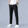 Calça comprida masculina casual de seda gelada fina de verão, etiqueta preta, corte reto slim-fit, importação, estilo coreano, moda solta