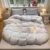 Ins Lindo Gato Bordado Algodón Lavado Juego de Hogar de Cuatro Piezas Rosa Femenino Dibujos Animados Funda de Edredón Cama de Dormitorio Sábanas Juego de Tres Piezas