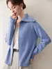Cárdigan de Cachemira Otoño Invierno Nuevo Estilo Mujer Solapa Grande Holgado Estilo Coreano Estilo Perezoso Top Moda Cremallera Tejido