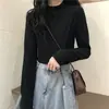 Camiseta base térmica de cuello medio alto para mujer para otoño e invierno, ropa interior cálida negra, top de manga larga con cuello medio, nuevo modelo 2026