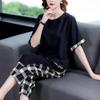 Traje de Verano para Madre de Chica Gordita de Talla Grande Suelto para Mujer 2025 Nuevo Set de Dos Piezas Adelgazante a la Moda de Cuadros