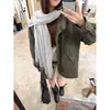Cachecol de franjas plissado de camada dupla estilo coreano, cor sólida, elegante e leve, perfeito para um look casual e chique