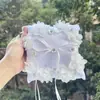 Estilo Ocidental Romântico Banquete de Amor Nupcial Laço Flor de Renda Branca Daminha Borla Almofada de Anel