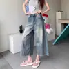 Jeans de pierna ancha cropped para mujer, estilo fino de verano, nueva colección 2026, tiro alto, corte relajado, estilo casual, adecuados para figuras petite, pantalones de pierna recta