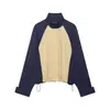 ZA comércio exterior transfronteiriço europeu e americano vestuário feminino, popular no AliExpress, terno esportivo casual outonal azul marinho e bege