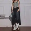 Pantalones Vaqueros Cortos de Tiro Alto Color Azul Grisáceo Vintage de Pierna Ancha para Mujer, Nuevo Diseño de Verano 2026, Corte Holgado, Adelgazantes, Pantalones con Dobladillo Curvo