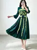 Vestido de cruce fronterizo europeo y americano Issey Miyake, corte A, ceñido a la cintura con cintas, adelgazante, con ribete de volantes, vestido elegante y con estilo