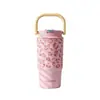 Novo copo térmico com opções duplas de bebida, caneca de café estilosa para mulheres, garrafa de água com estampa de leopardo, bonito e portátil