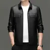 Otoño 2025 Nueva Chaqueta de Cuero para Hombre Moda Casual Cremallera Cuello Solapa Abrigo Elegante Versátil Ropa de Cuero para Hombre