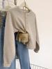 Cardigan de Tricô Redondo Elegante 100% Lã 2025 Novo para Outono e Inverno Feminino Mangas Raglan Estilo Estrangeiro Estilo Coreano Cardigan Outer