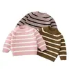 Nuevo Suéter de Cuello Alto para Niños y Niñas Otoño e Invierno Tejido de Punto Grueso Rayado Infantil Camiseta Interior Cálida Base