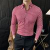 Atacado TikTok Masculino Nova Entrada Luxo High-end Listrado Camisa de manga comprida Slim-fit V Neck Trendy Yuppies Bonito Trendy Camisa