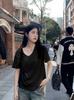 Camiseta Blanca de Algodón con Cuello en U y Mangas Cortas para Mujer, Estilo Verano, Capa Interior, Corte Holgado, Top Adelgazante