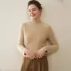 Suéter de doble capa engrosado con cuello semi-alto 100% cachemir puro para mujer, jersey de punto trenzado como prenda base