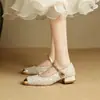 Nuevos Zapatos de Mujer para Primavera y Verano Puntera Cuadrada Suela de Goma Suave Casual Color Sólido Tacón Medio Zapatos Bajos Zapatos de Cuero Grueso para Mujer