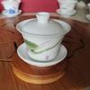 Conjunto de Chá Kung Fu Chaoshan Porcelana de Jade Branco Puro Tigela com Tampa Sancai Tigela de Chá Pequena Mini Tigela de Chá Caixa de Presente para Degustação de Chá Pintada em Azul e Branco