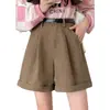 Shorts de Pana Color Café Maillard para Mujer, Shorts de Cintura Alta de Corte A hasta la Rodilla para Otoño e Invierno para Mujeres Petites, Adecuados para Usar con Botas