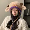 Bonito Sombrero de Peluche con Orejas de Oveja para Mujer Invierno 2025 Nuevo Otoño e Invierno Cálido Sombrero de Lana Protector de Orejas Sombrero de Invierno Tejido